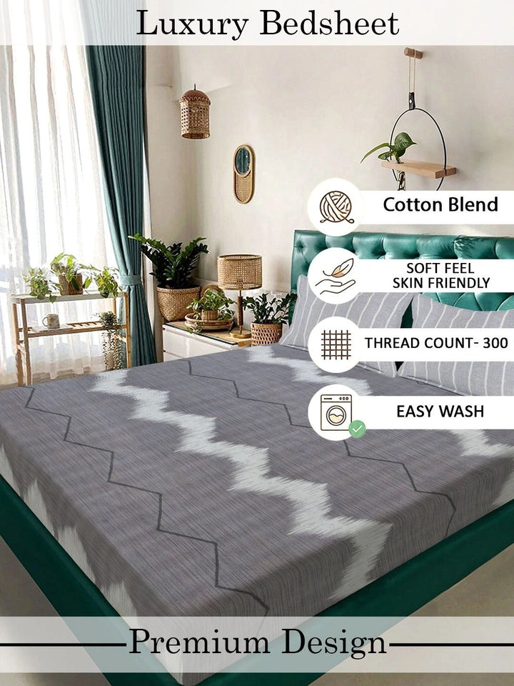 Moda Rapido X KLOTTHE Multicoloured Geometric 300 TC King Bedsheet with 2 Pillow Covers