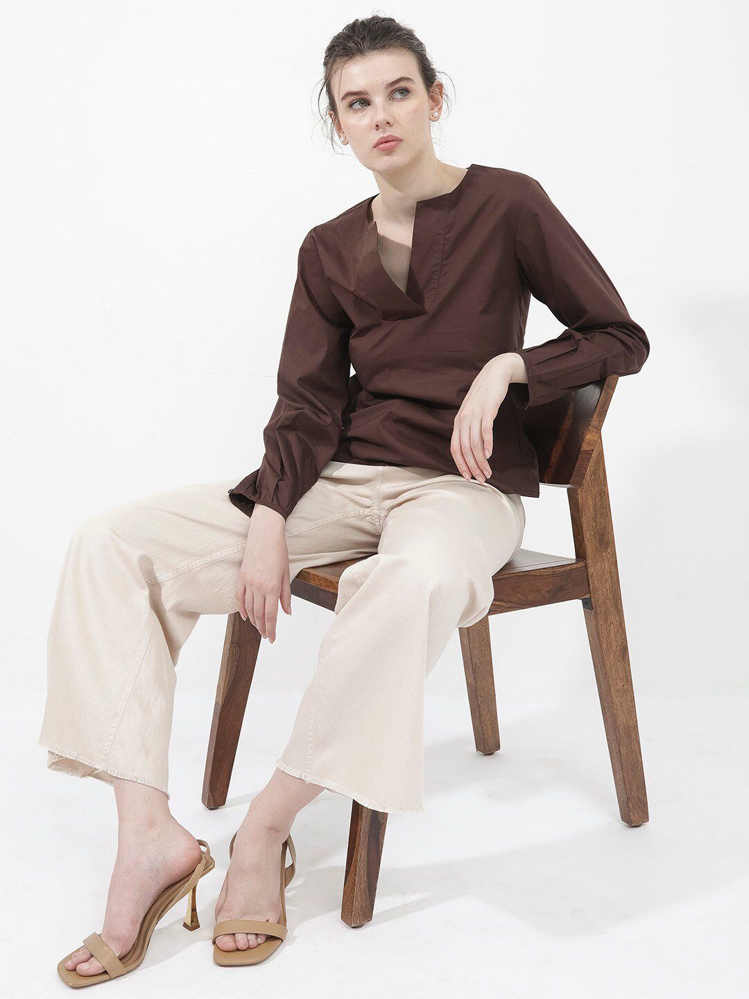 Rareism Notch Neck Cotton Atas