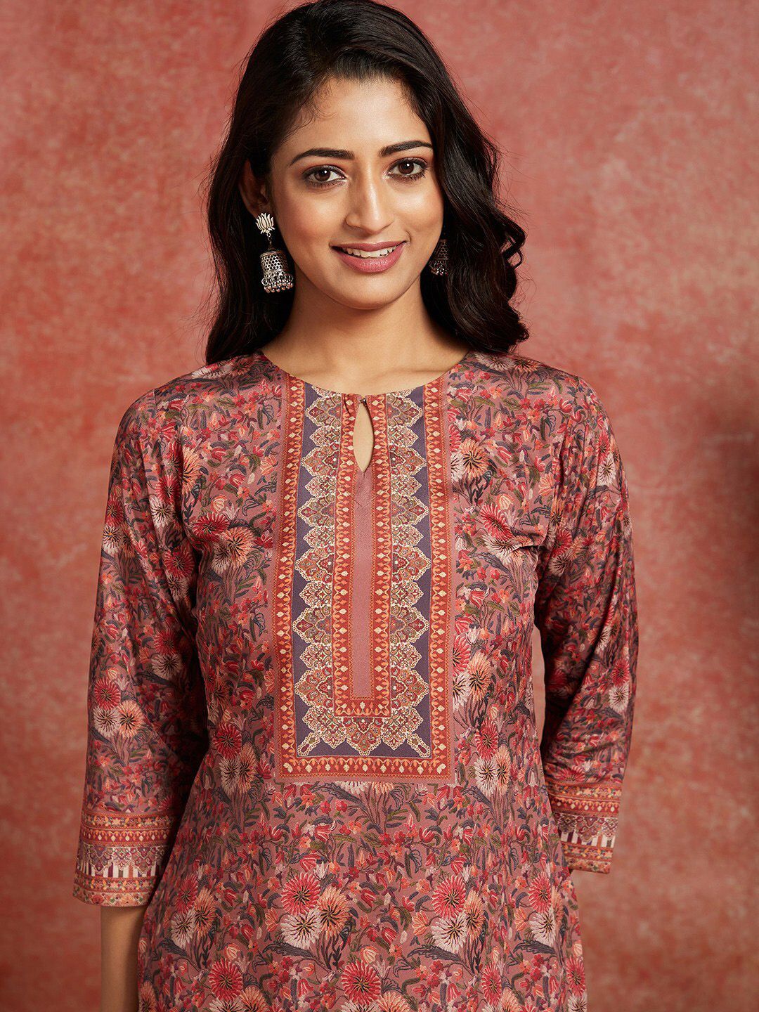 Libas Floral Printed Keyhole Neck Straight Kurta