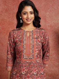 Libas Floral Printed Keyhole Neck Straight Kurta