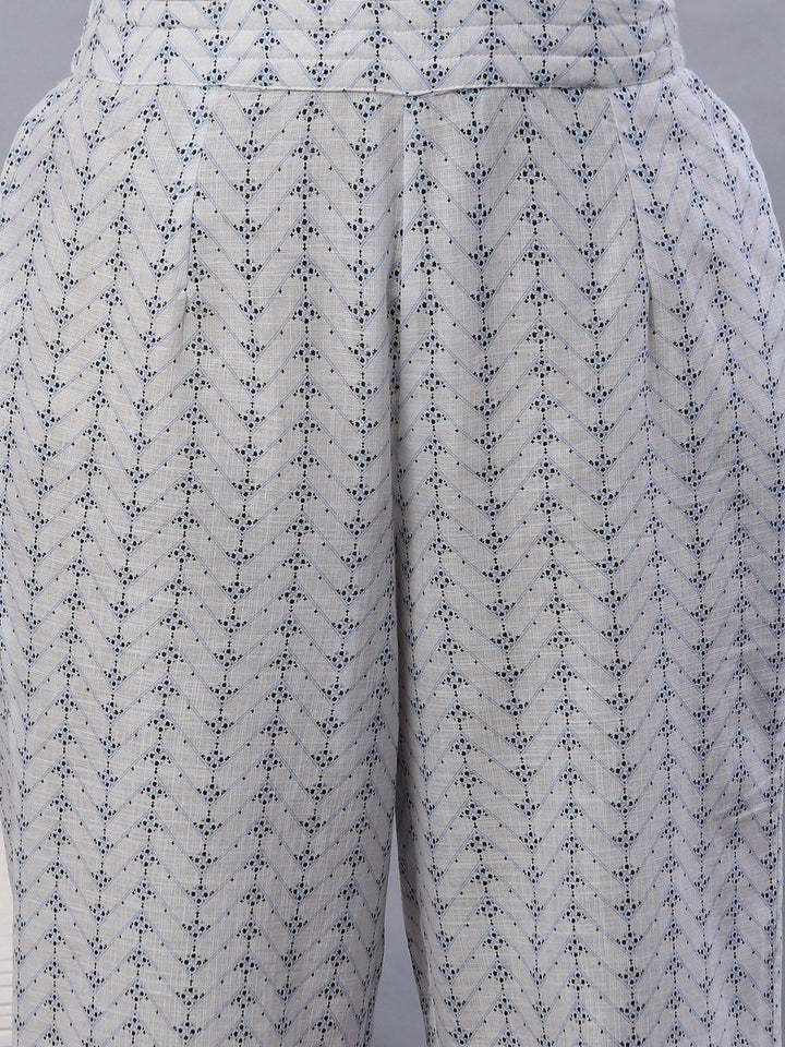 W Women White Geometric Printed Pure Cotton Trouser