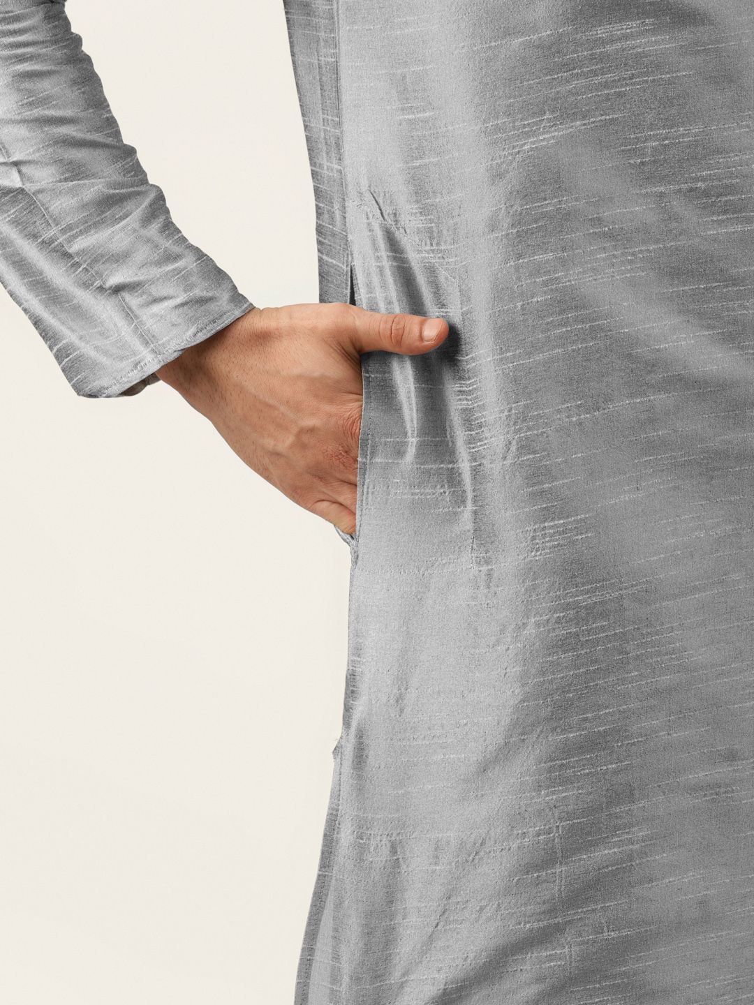 SOJANYA Men Grey Kurta with Churidar & Nehru Jacket