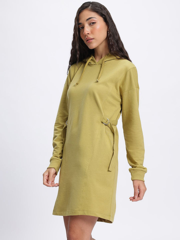 DressBerry Utility Weave Belted Hooded Sweatshirt Dress