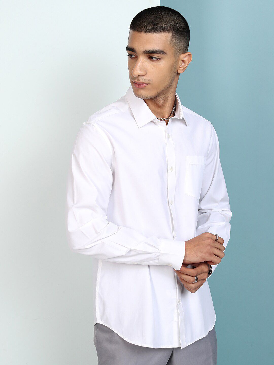 HIGHLANDER Regular Fit Button Down Collar Full Sleeve Satin Shirt