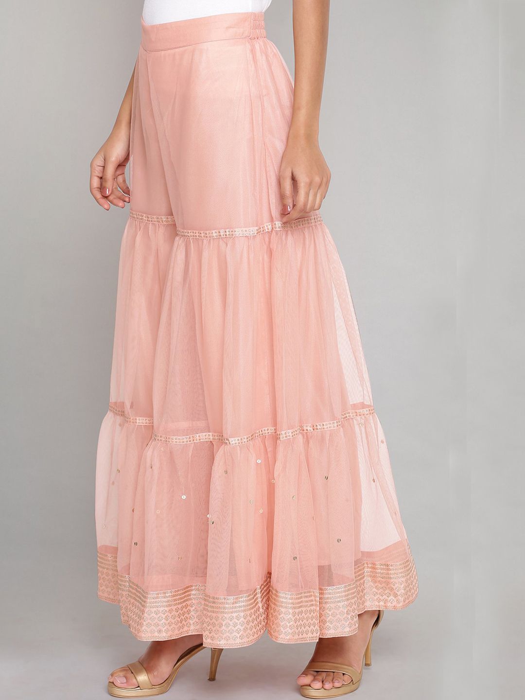 W Women Peach-Coloured Pleated Shararas