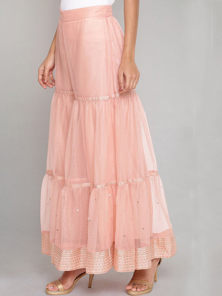W Women Peach-Coloured Pleated Shararas