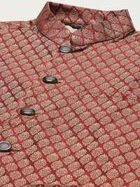 SOJANYA Men Cream-Coloured Chikankari Pure Cotton Kurta with Churidar & Nehru Jacket