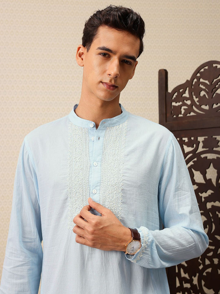 House of Pataudi Striped & Embroidered Jashn Kurta