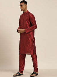 SOJANYA Men Maroon Kurta with Churidar with Nehru Jacket