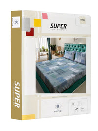 KLOTTHE Blue Geometric Printed 400TC Pure Cotton Fitted Double King Bedsheet Set