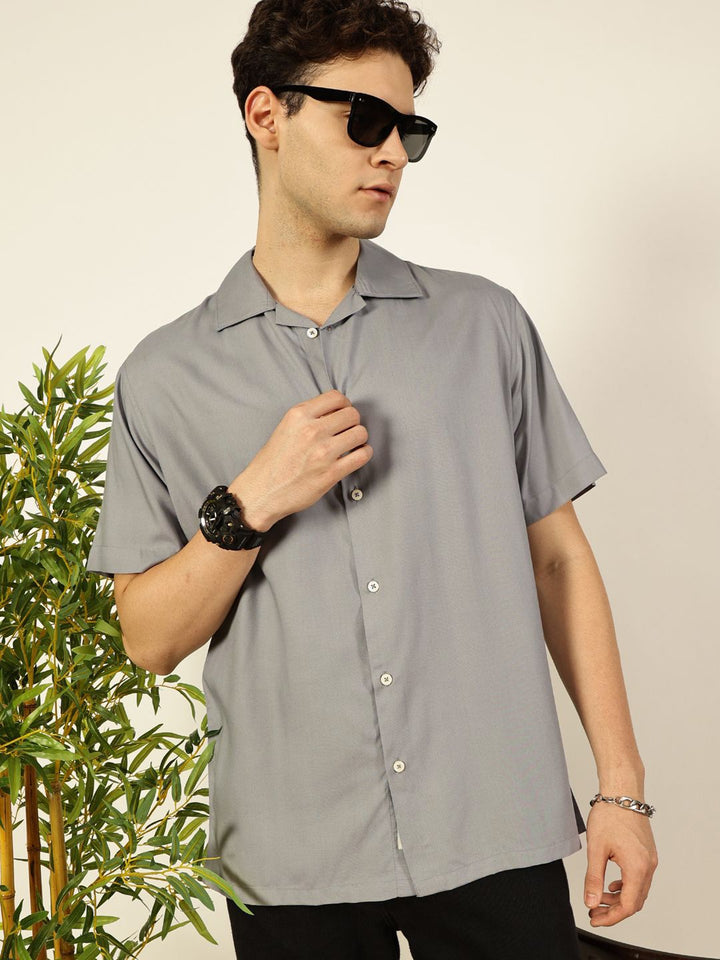 Thomas Scott Men Premium Cuban Collar Solid Oversized Casual Shirt