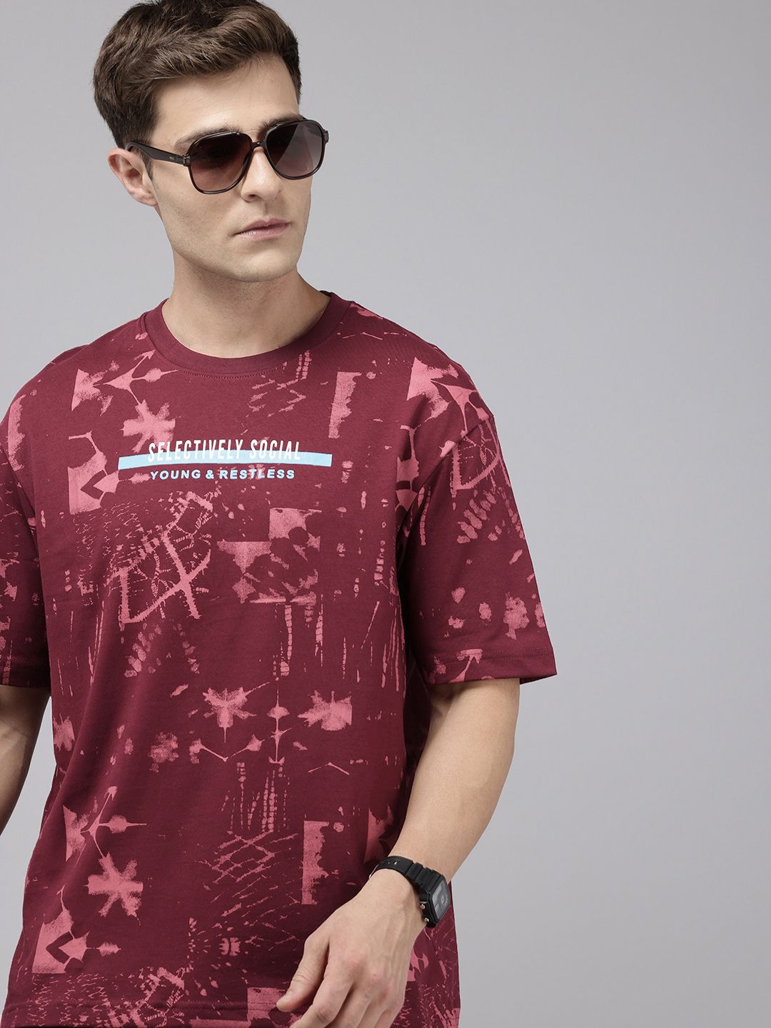 SPYKAR Oversized Fit Typography Printed T-shirt