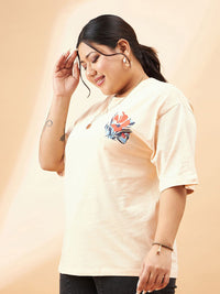 SASSAFRAS Curve Plus Size Floral Printed Pure Cotton Relaxed Fit T-shirt