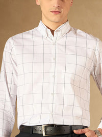 DENNISON Windowpane Checked Button-Down Collar Smart Cotton Formal Shirt