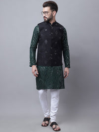 SOJANYA Men Embroidered Sequinned  Pure Cotton Kurta With Pyjamas & Nehru Jacket