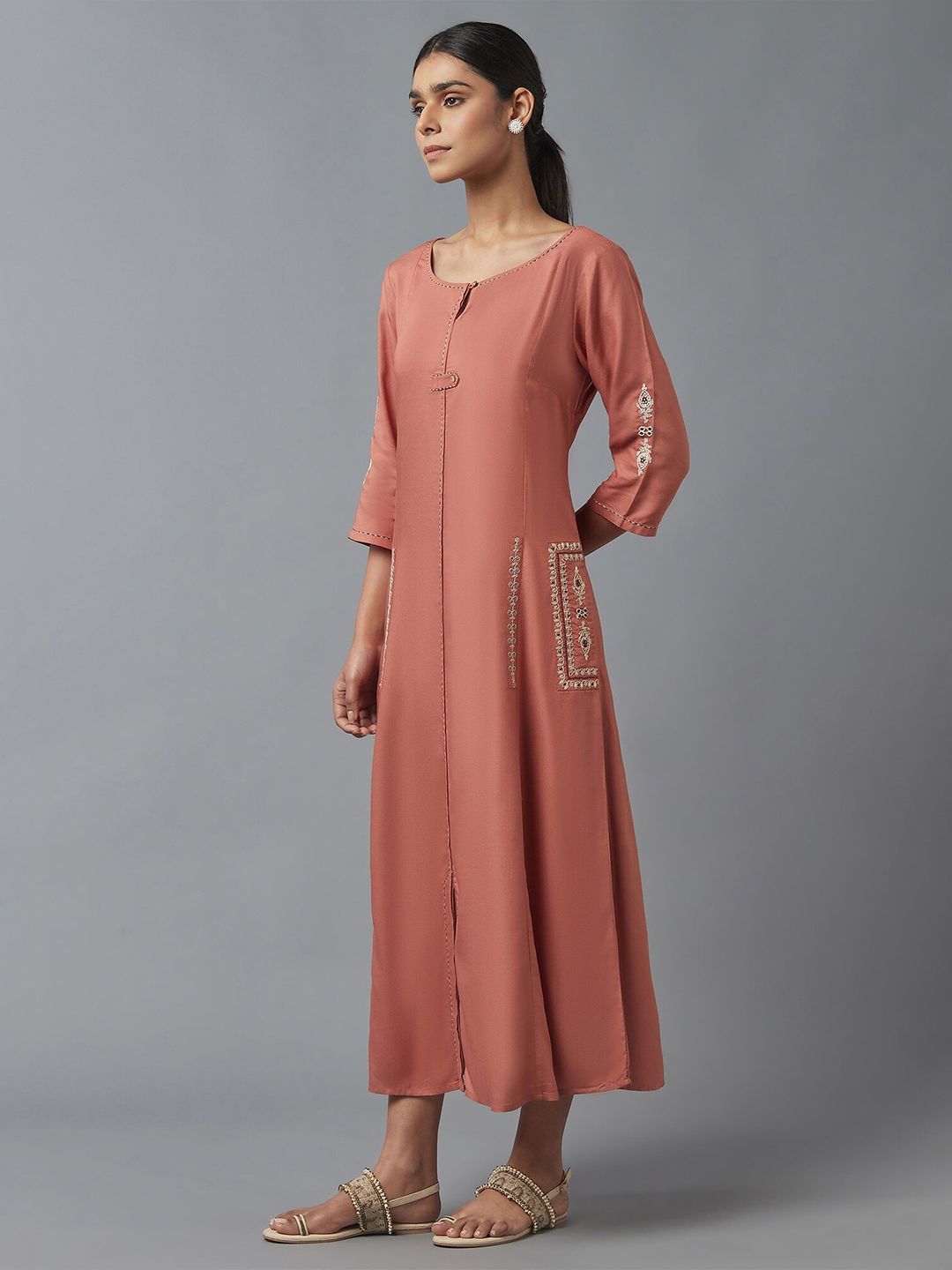 W Orange A-Line Maxi Dress