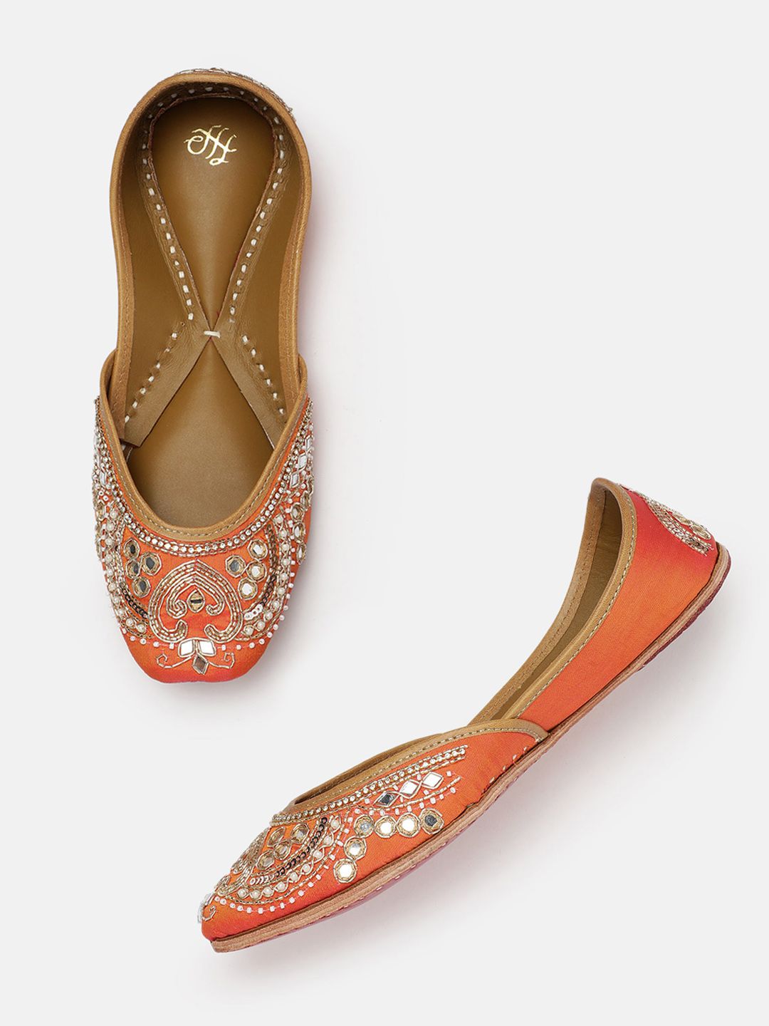 House of Pataudi Women Woven Design Ethnic Embellished Mojaris