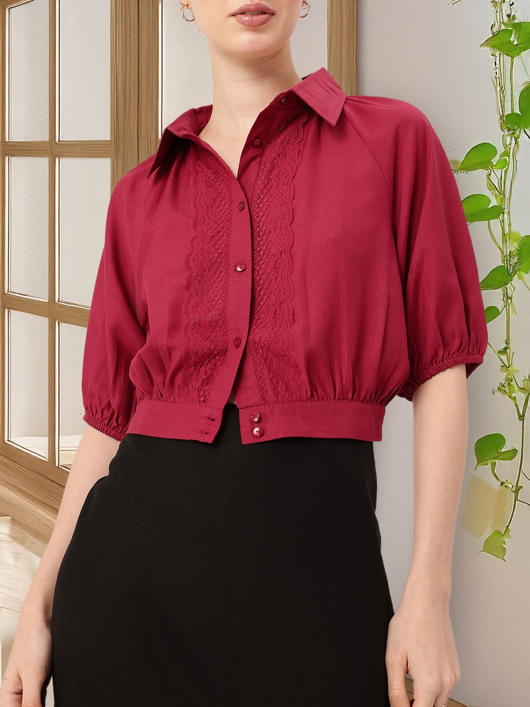 DressBerry Cute Femi Lace-y Love Crop Shirt