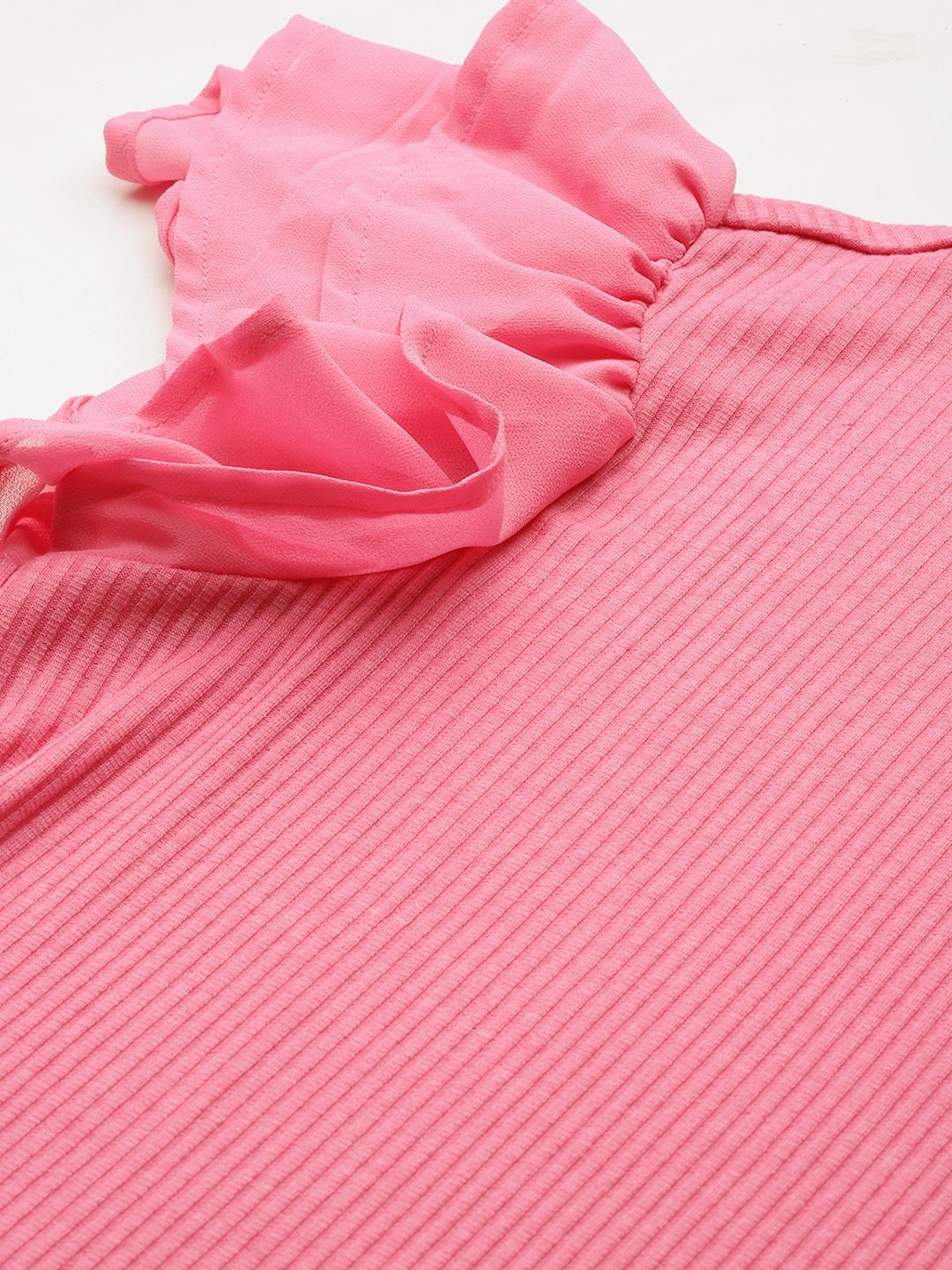 AND Flutter Sleeves Ribbed Fitted Top