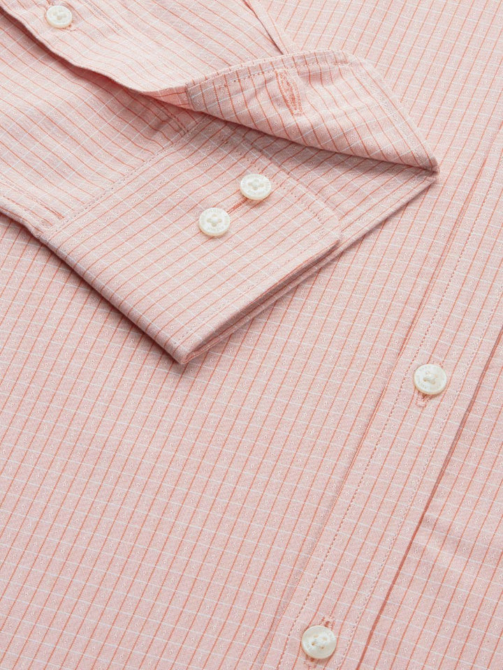 Park Avenue Men Dusty Pink Slim Fit Checked Pure Cotton Formal Shirt