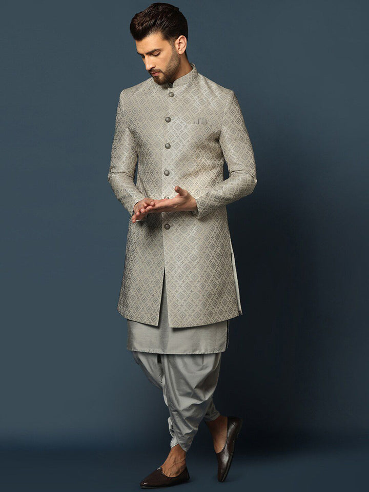 KISAH Men Woven-Design Cotton Indowestern Sherwani Dhoti Set
