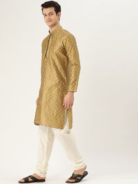 SOJANYA Men Golden Woven Design Straight Kurta