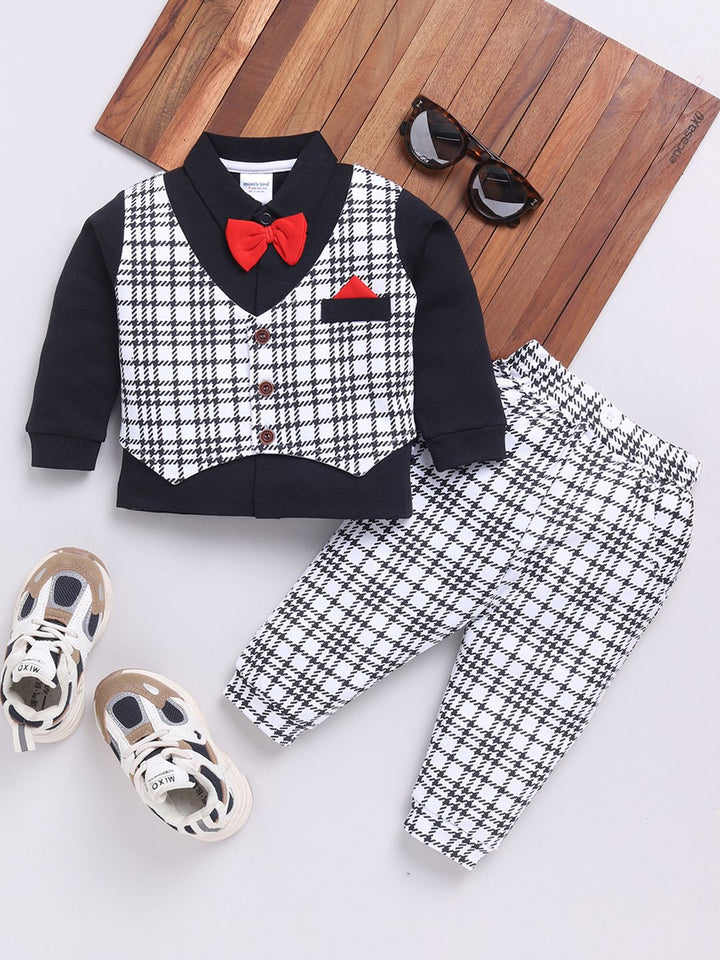 Moms Love Infant Boys Checked Pure Cotton Shirt with Joggers