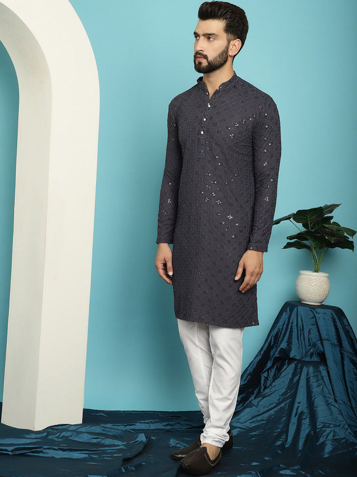 SOJANYA Ethnic Motifs Embroidered Sequinned Pure Cotton Kurta with Churidar