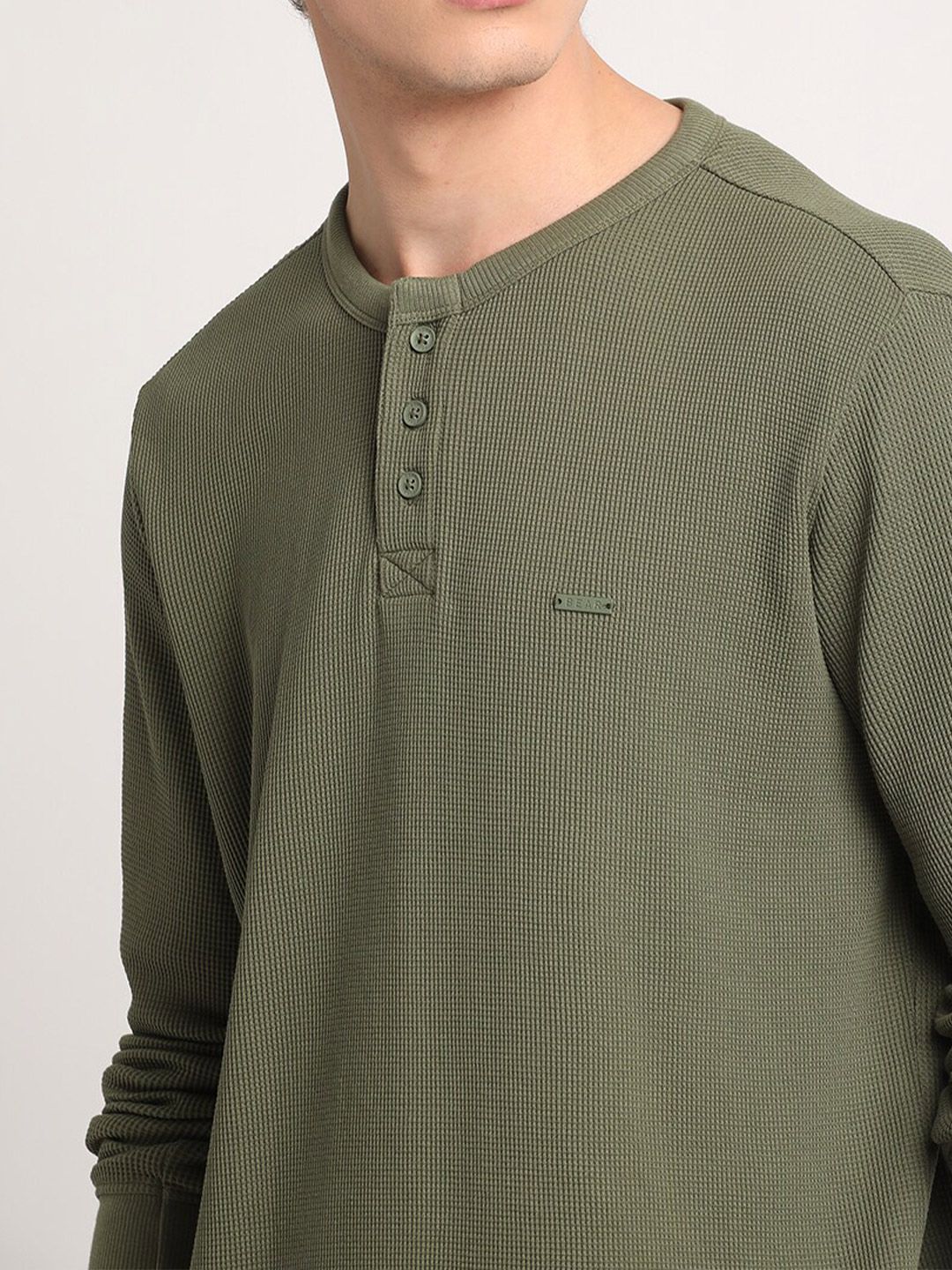 THE BEAR HOUSE Henley Neck Pure Cotton Slim Fit T-shirt