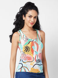 SPYKAR Abstract Printed Scoop Neck Sleeveless Cotton T-shirt