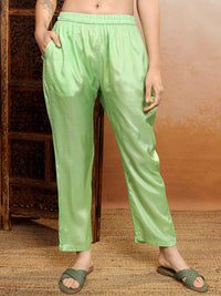 Vishudh Green Floral Yoke Design Tie-Up Neck Thread Work Kurta With Trousers & Dupatta