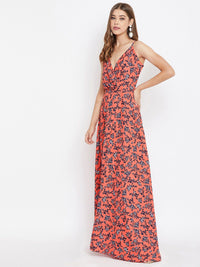 Berrylush Orange Floral Printed Maxi Dress
