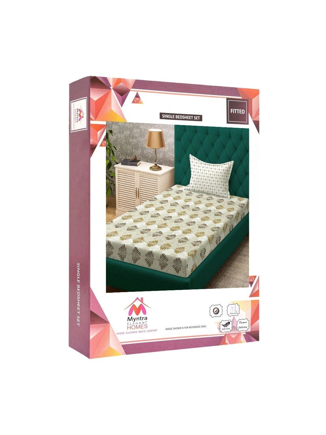 Myntra Elegant Homes Olive Green Floral 400 TC Single Bedsheet with 1 Pillow Covers