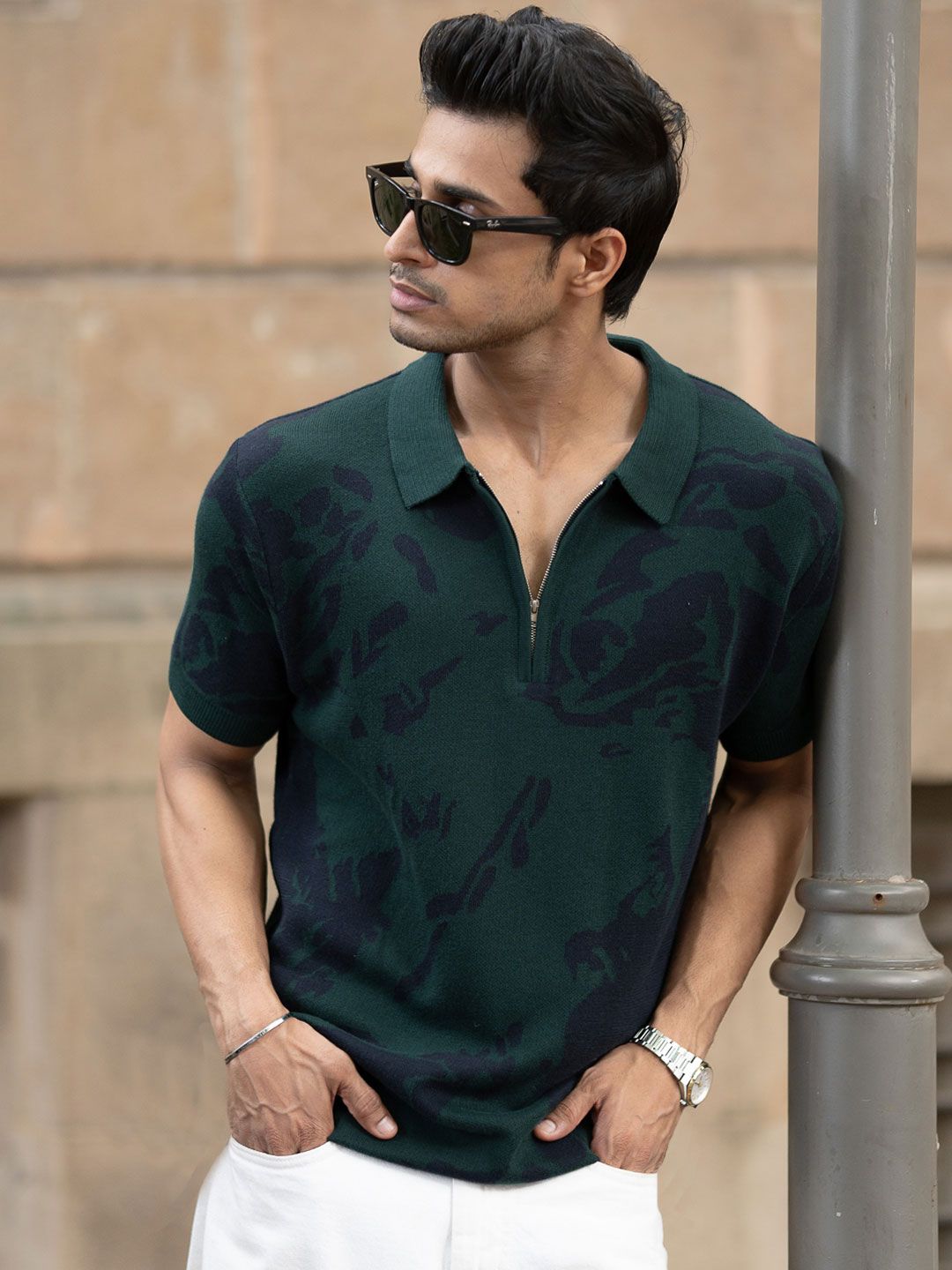 Powerlook Men Abstract Printed Polo Collar Cotton T-shirt