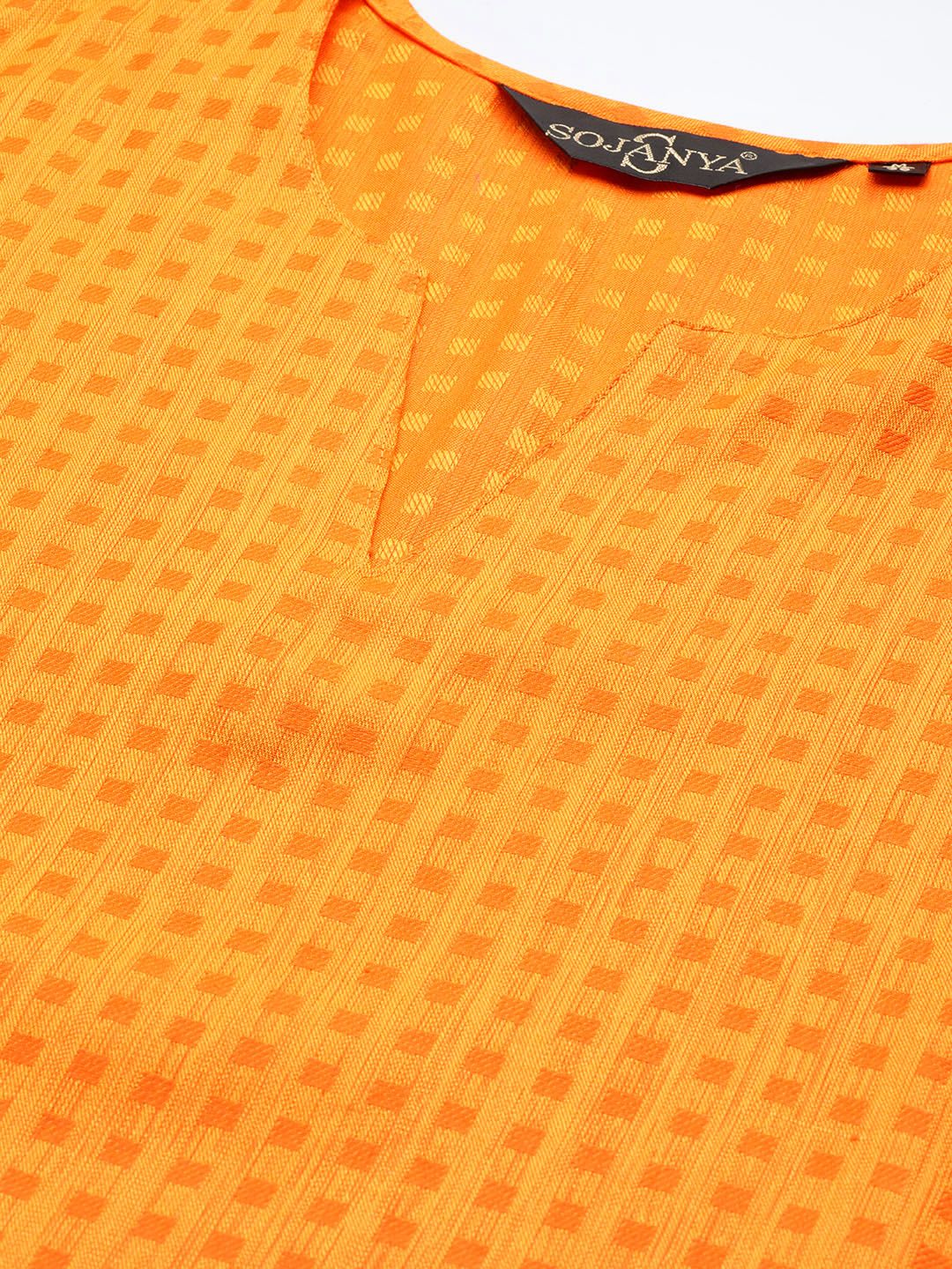 SOJANYA Men Mustard yellow & Orange Woven Design Straight Kurta