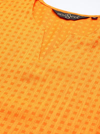 SOJANYA Men Mustard yellow & Orange Woven Design Straight Kurta