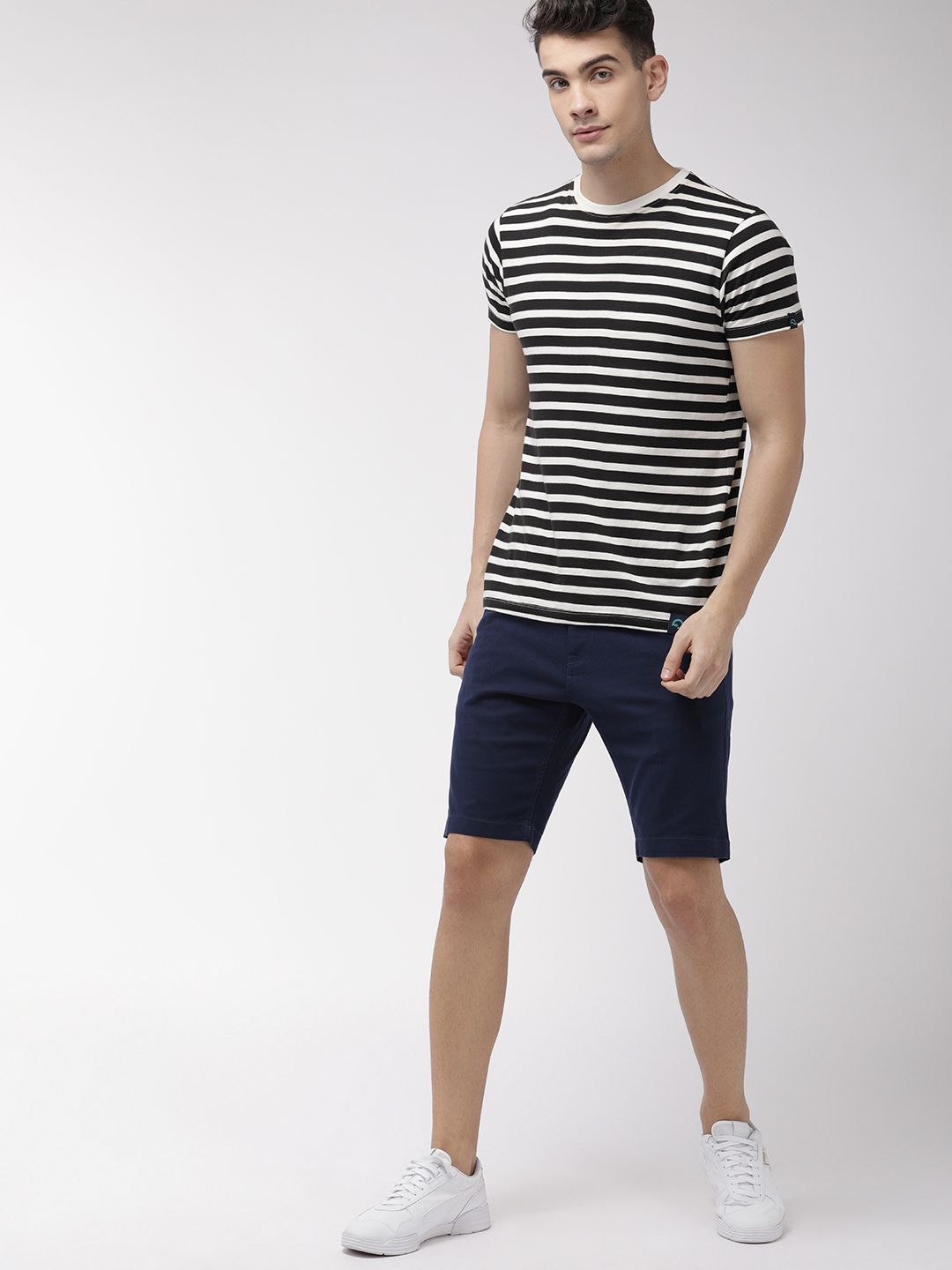 HIGHLANDER Men Navy Blue Solid Slim Fit Chino Shorts