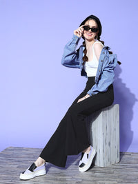 Berrylush Women Black Solid Wide Leg Trousers