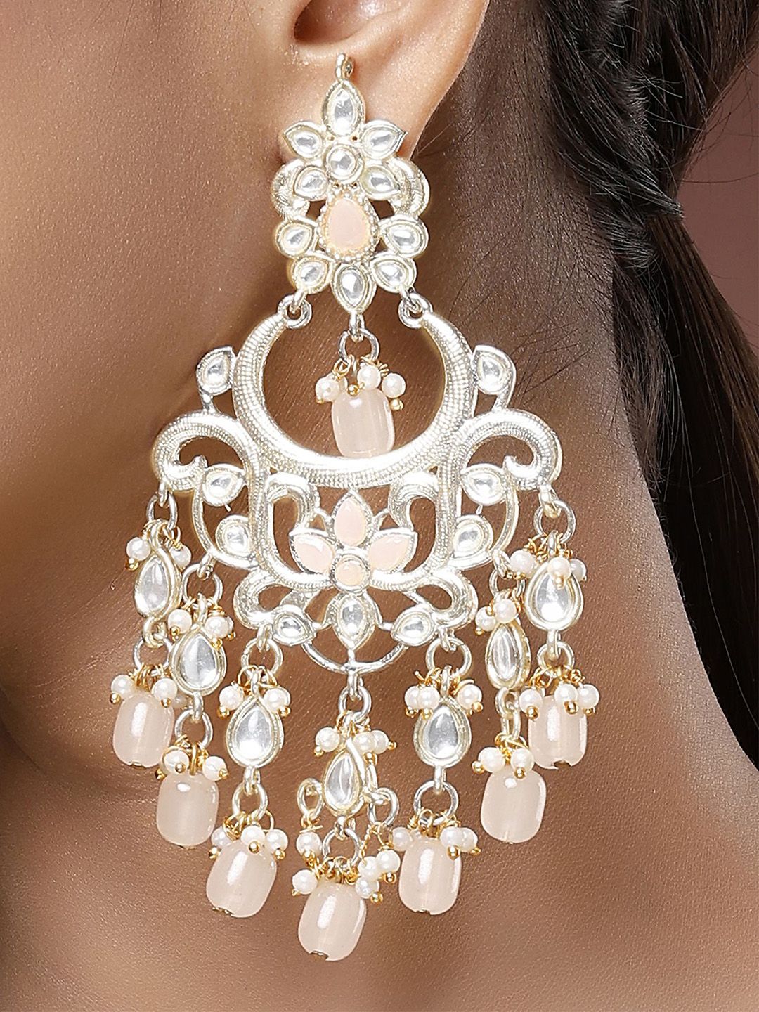 KARATCART Gold-Plated Contemporary Temple Kundan Studded Drop Earrings