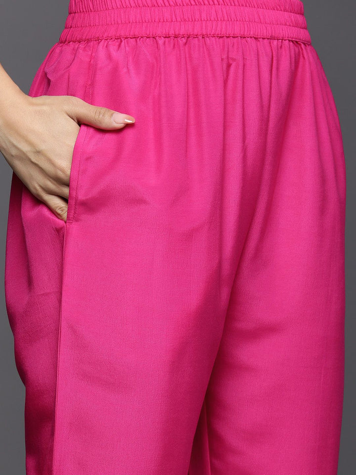 Libas Women Magenta Floral Kurta with Trousers & With Dupatta