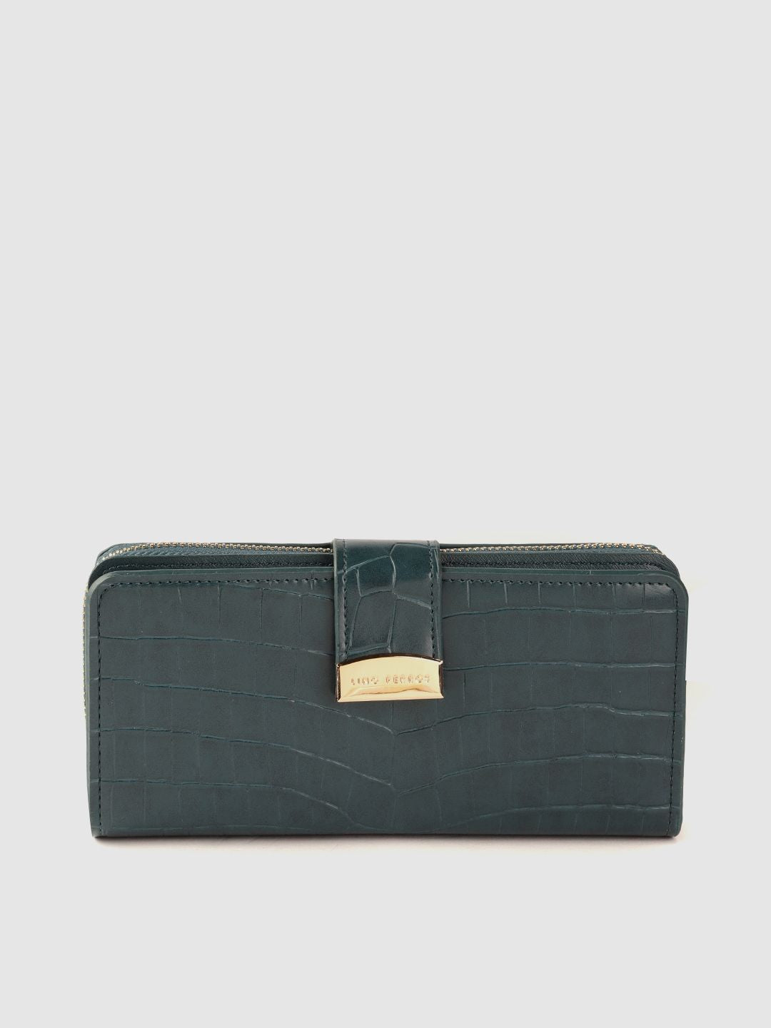 Lino Perros Women Teal Green Croc Textured Zip Around Wallet