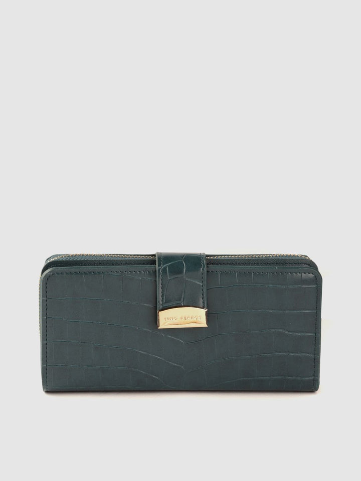 Lino Perros Women Teal Green Croc Textured Zip Around Wallet