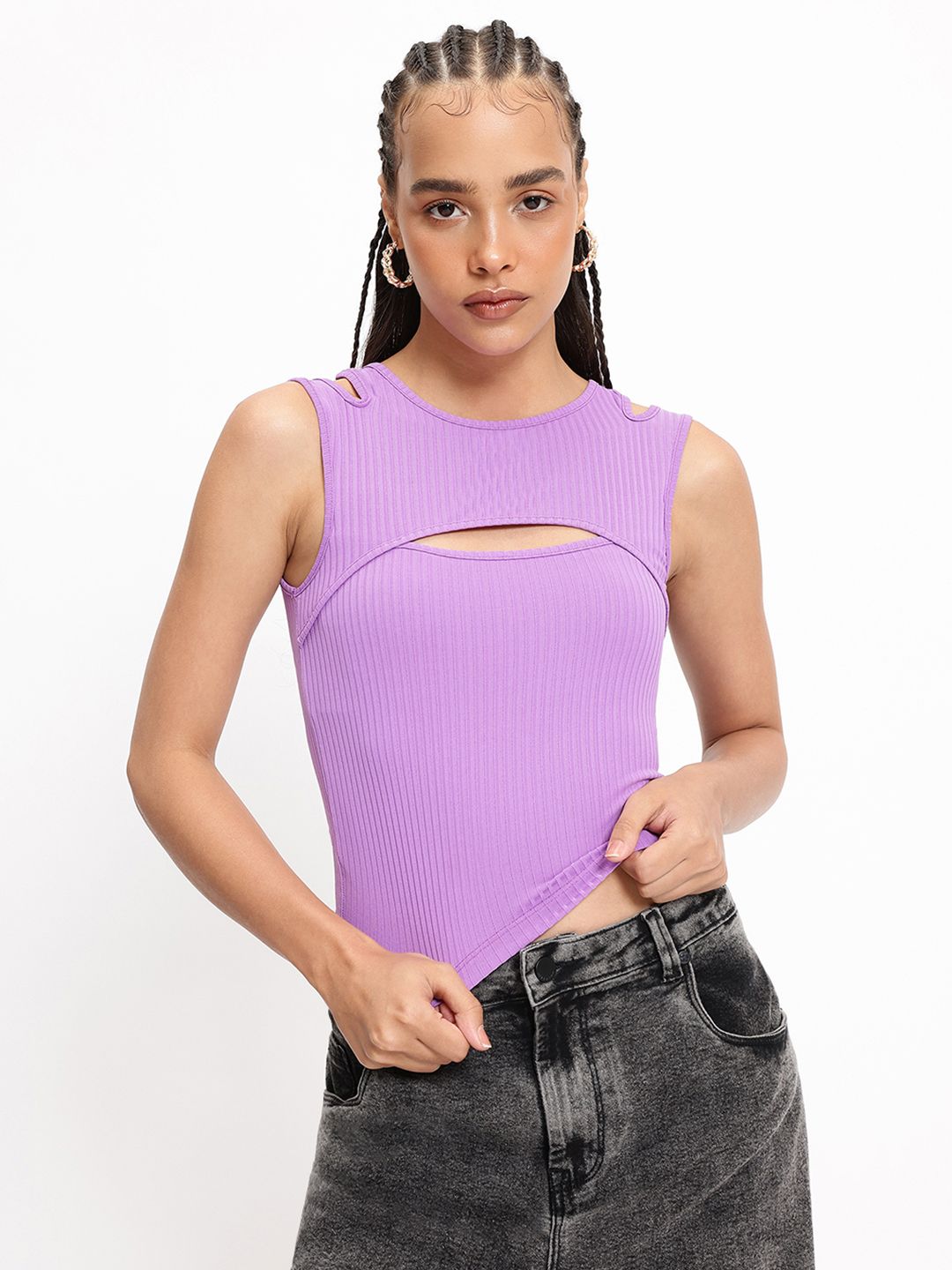 DressBerry Sensual Staple Cut-Out Ribbed Top