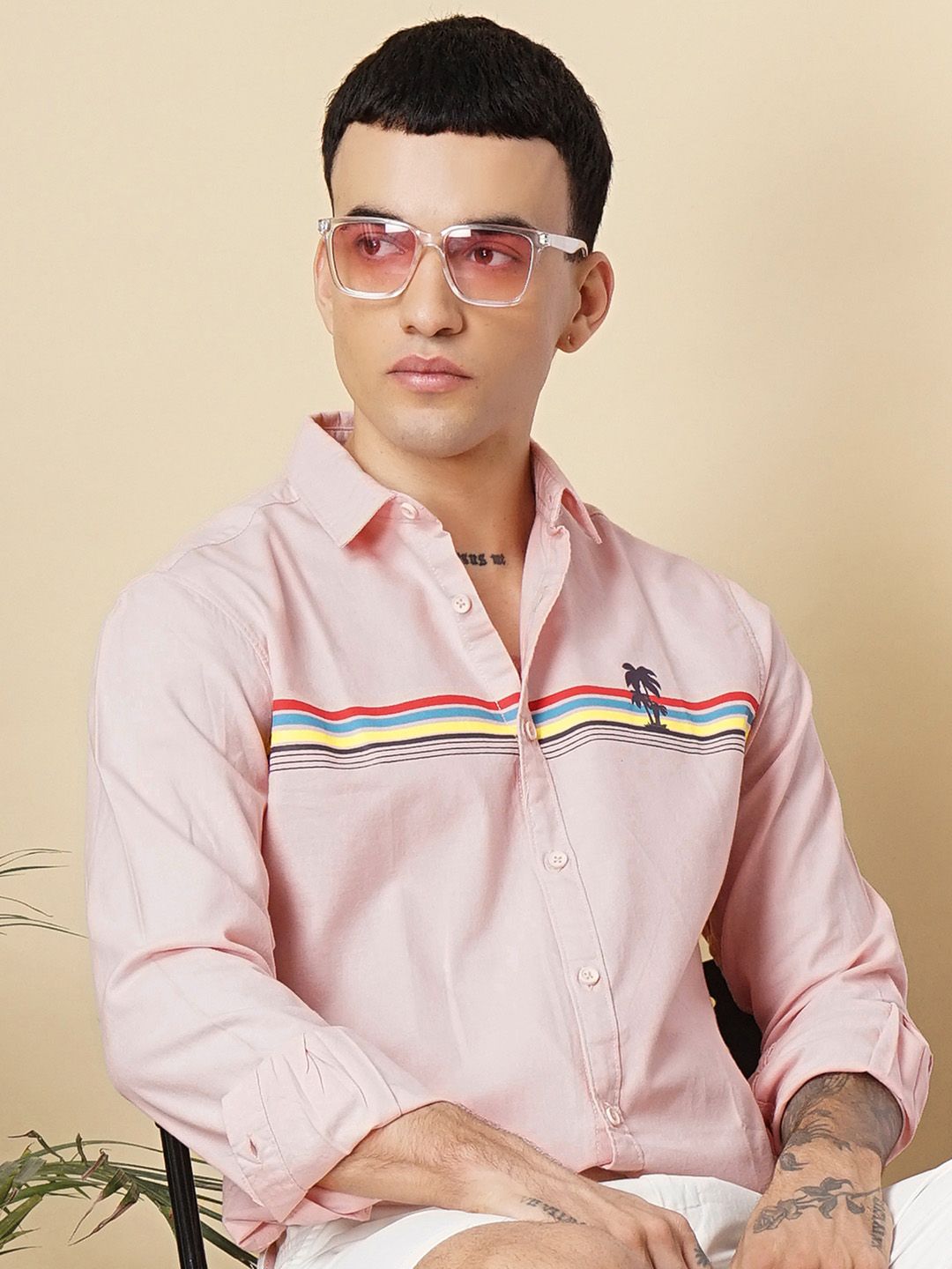 The Indian Garage Co Pure Cotton Horizontal Stripes Casual Shirt