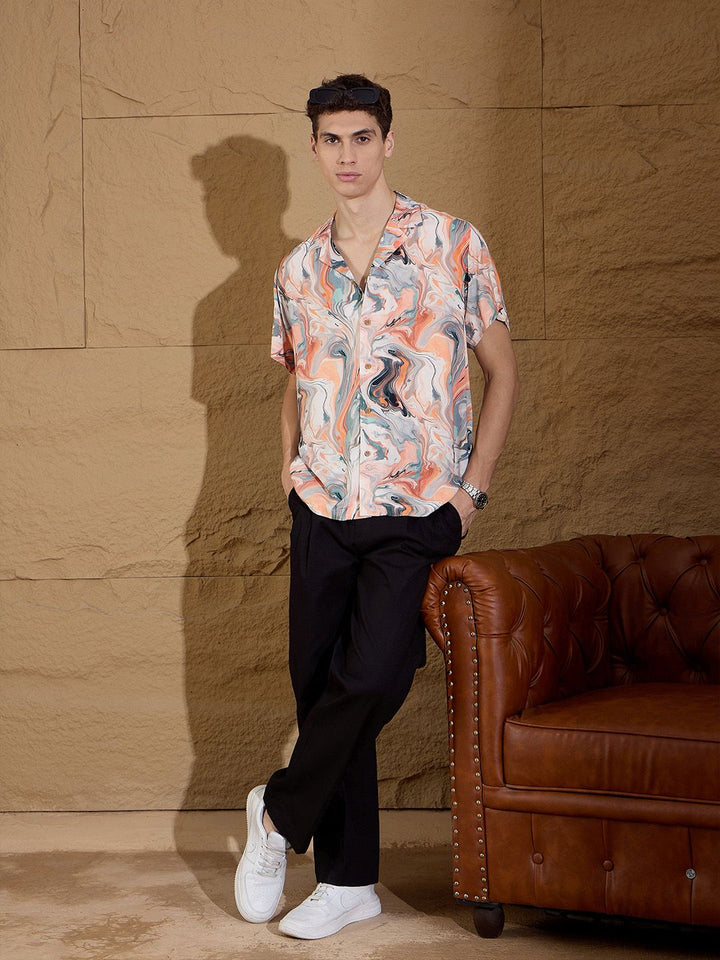 DENNISON Abstract Printed Cuban Collar Smart Oversized Casual Shirt