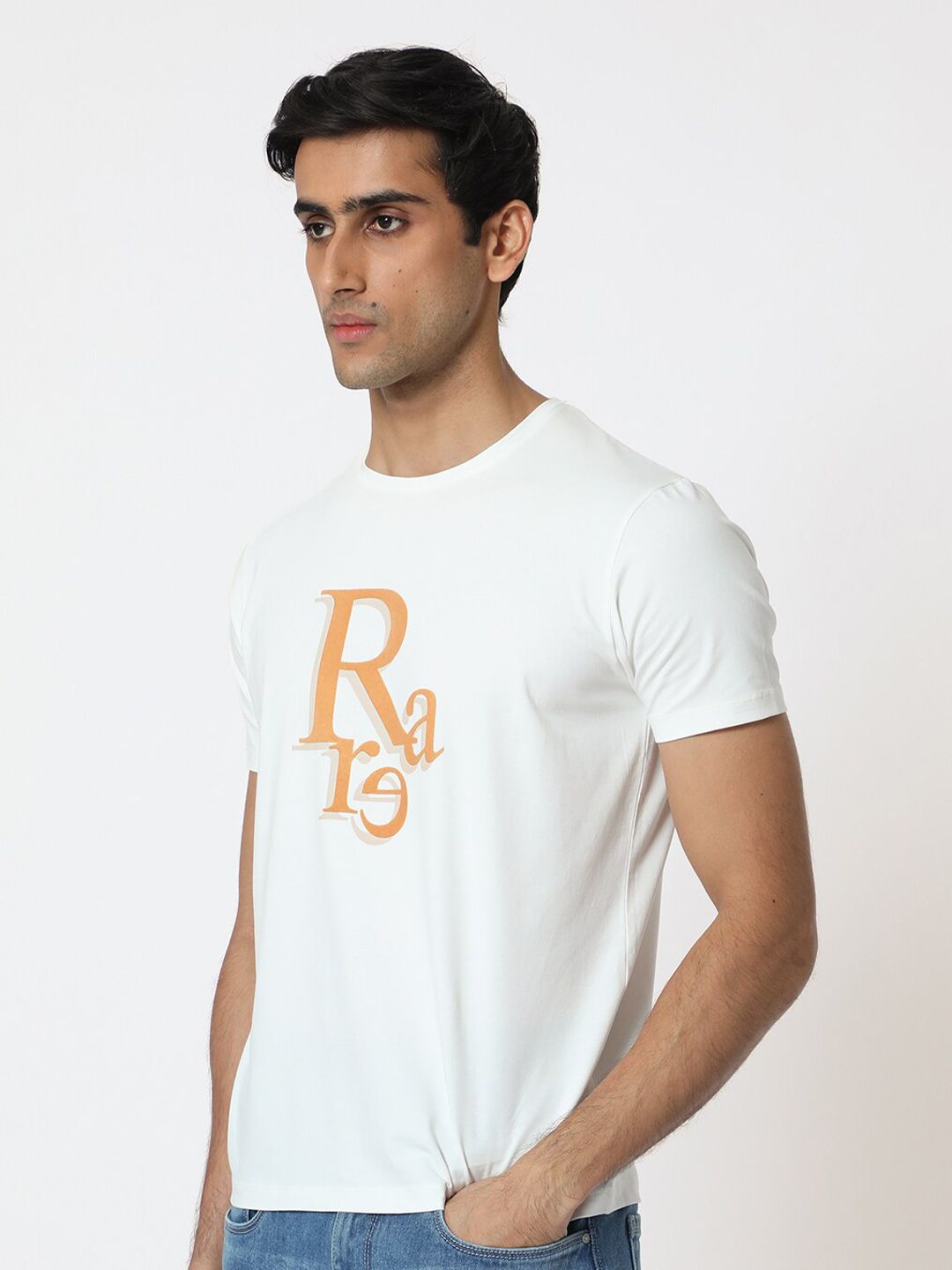 RARE RABBIT Men Cero Typography Printed Cotton Slim Fit T-Shirt