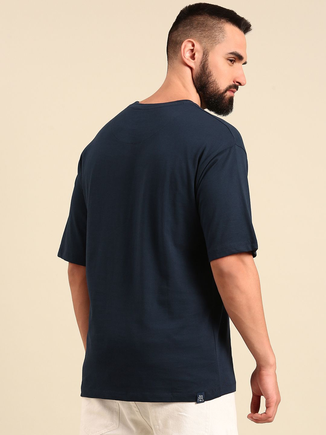 Being Human Solid Drop-Shoulder Sleeves Pure Cotton Applique T-shirt