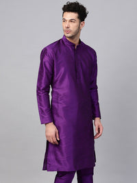 SOJANYA Men Purple Solid Straight Kurta