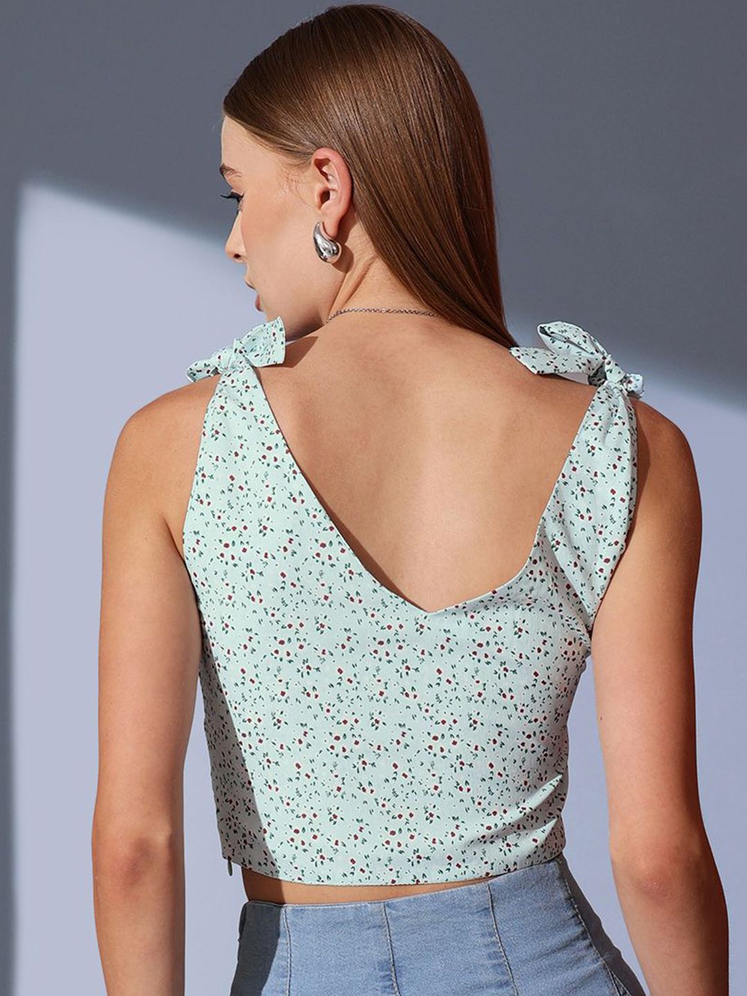 STREET 9 Abstract Printed V-Neck Sleeveless Styled Back Top