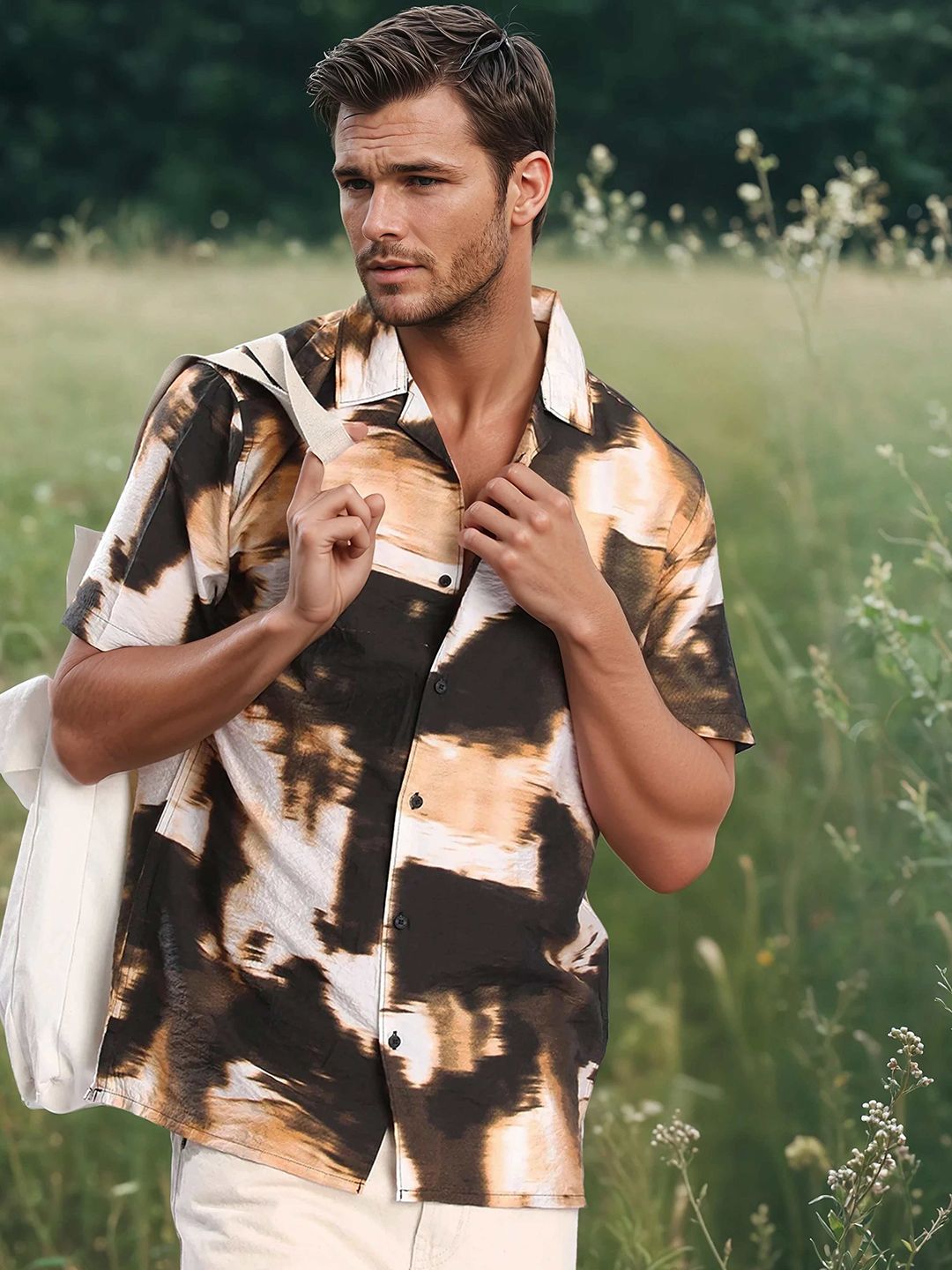 Bene Kleed Men Abstract Printed Cuban Collar Casual Shirt